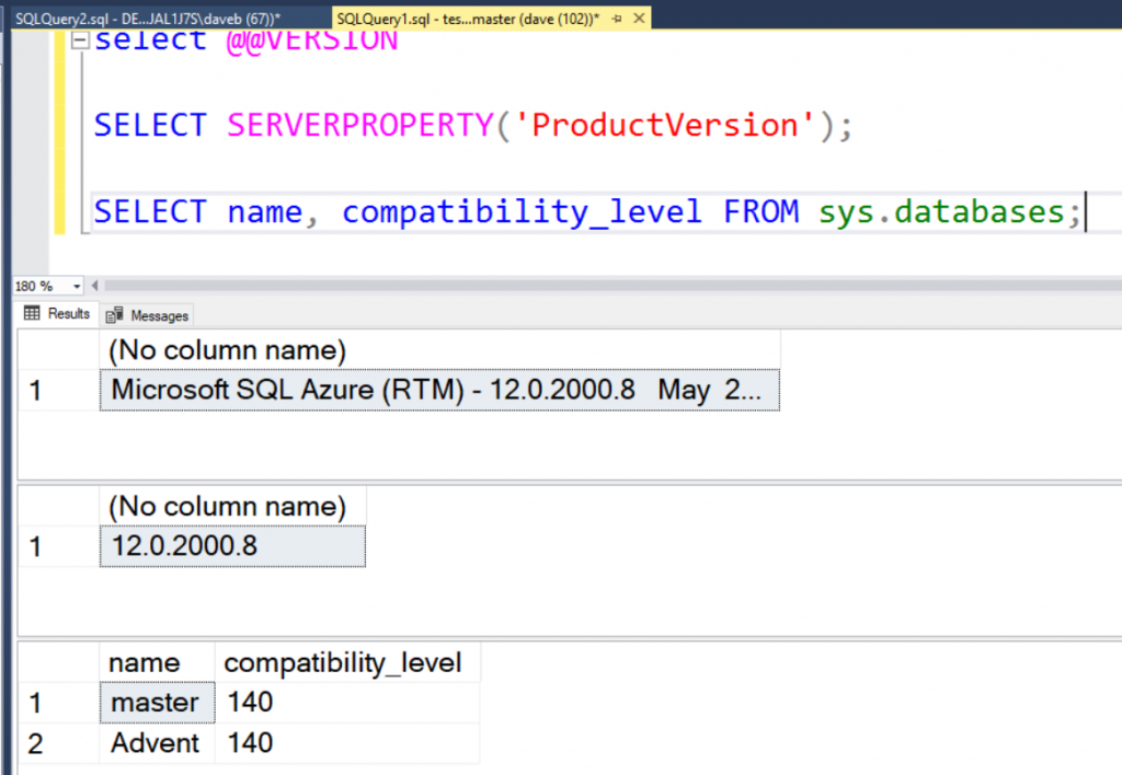 Azure SQL DB and @@version – Dave Bland